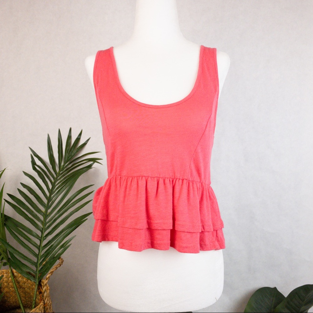 Material Girl Ruffle Peplum Pink Crop Tank Top
